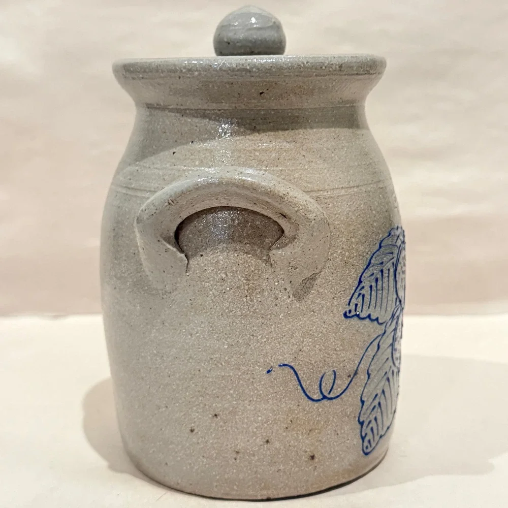 HTF Salmon Falls 1989 Lidded Handled Crock Jar Strawberry Signed Crayton-Ackley